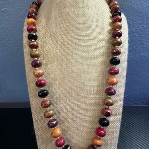 Vintage Colorful Beaded Necklace Gold Tone Statement Fashion Cocktail